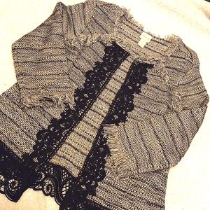 Chico's Tweed Black, Gray and White Blazer, Size 1